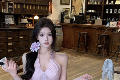 Top V-Neck Maxi A-Line / Cami Flowy Skirt Plain