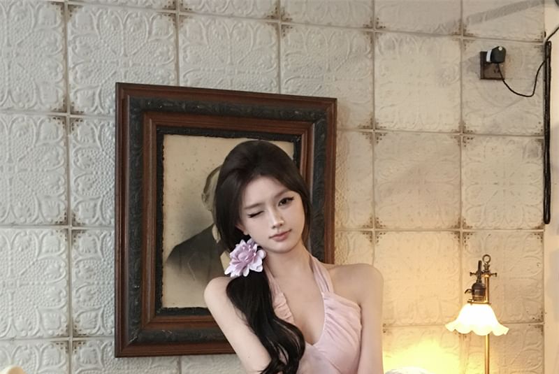 Top V-Neck Maxi A-Line / Cami Flowy Skirt Plain