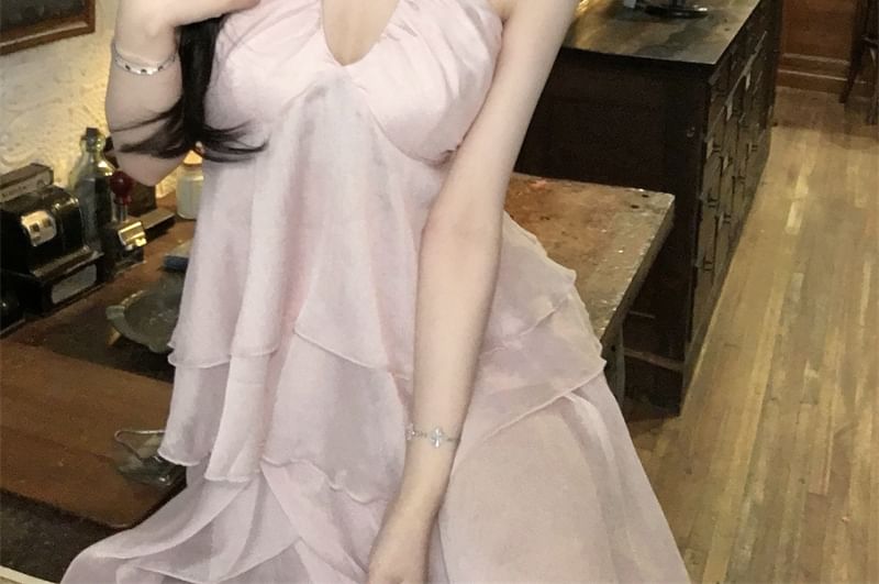 Top V-Neck Maxi A-Line / Cami Flowy Skirt Plain