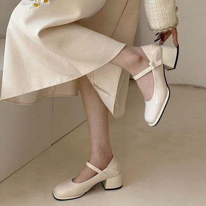 Heel Jane Block Mary Pumps Pearl Faux