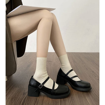 Mary Heel Jane Block Pearl Faux Pumps