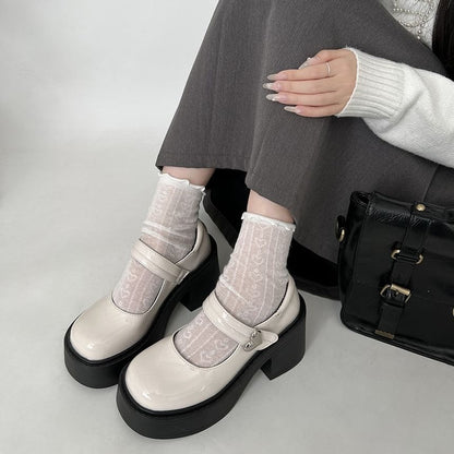 Heel Mary Block Jane Platform Pumps