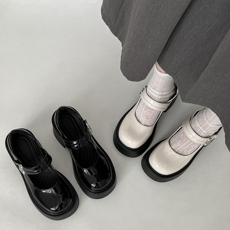 Heel Mary Block Jane Platform Pumps