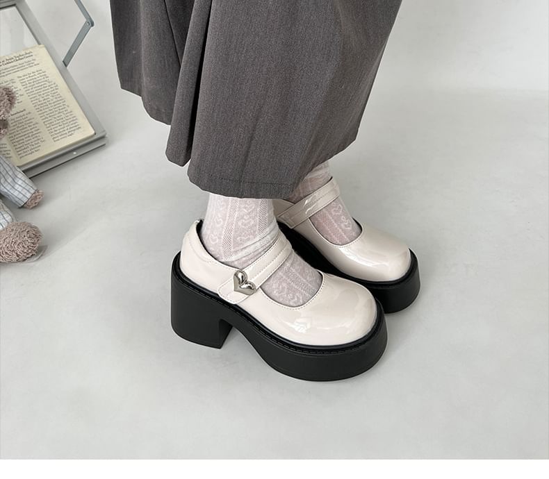 Heel Mary Block Jane Platform Pumps