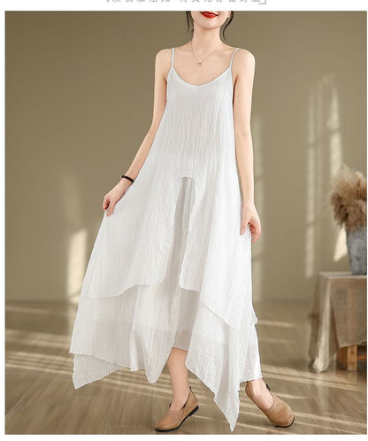 Spaghetti Strap Plain Asymmetrical Maxi A-Line Dress