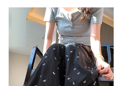 Bow Print High Rise Wide Leg Drape Sweatpants