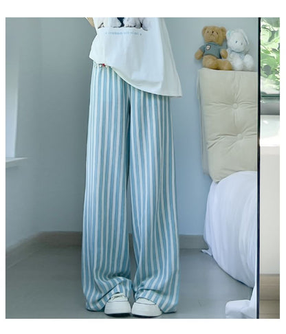 Button Applique High Rise Contrast Stripe Wide Leg Sweatpants