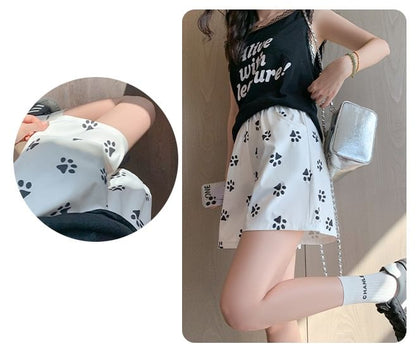 Paw Print High Waist Wide Leg Shorts