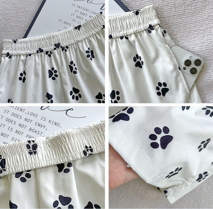 Paw Print High Waist Wide Leg Shorts