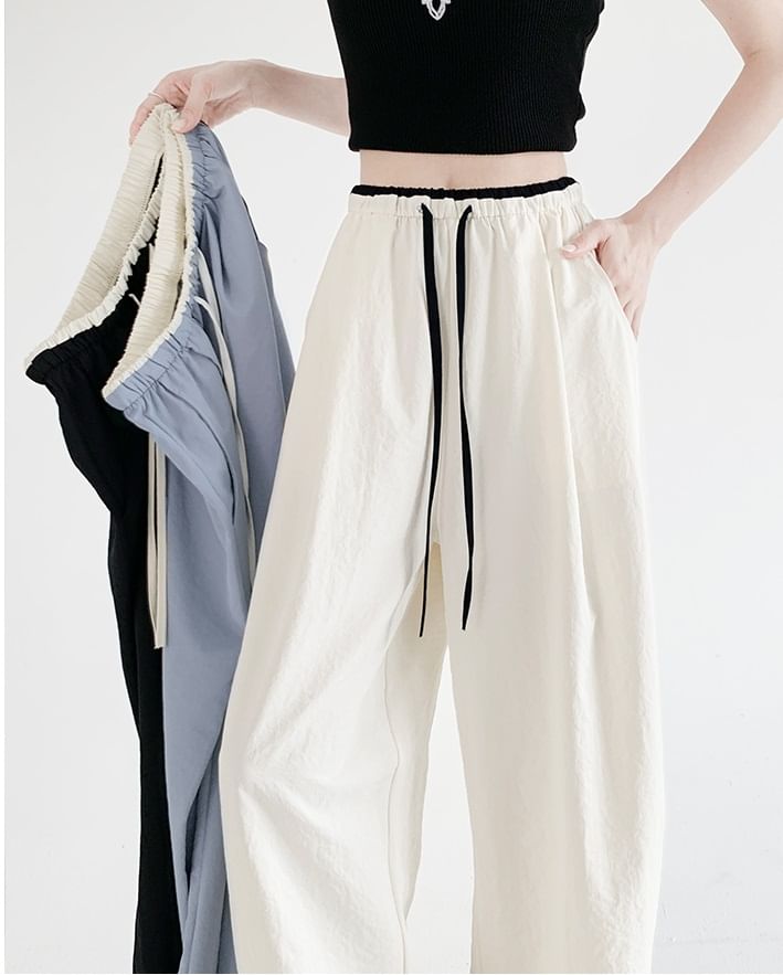 Contrast Panel Drawstring High Rise Wide Leg Sweatpants