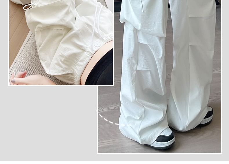 Bow Accent High Waist Plain Wide Leg Parachute Cargo Sweatpants