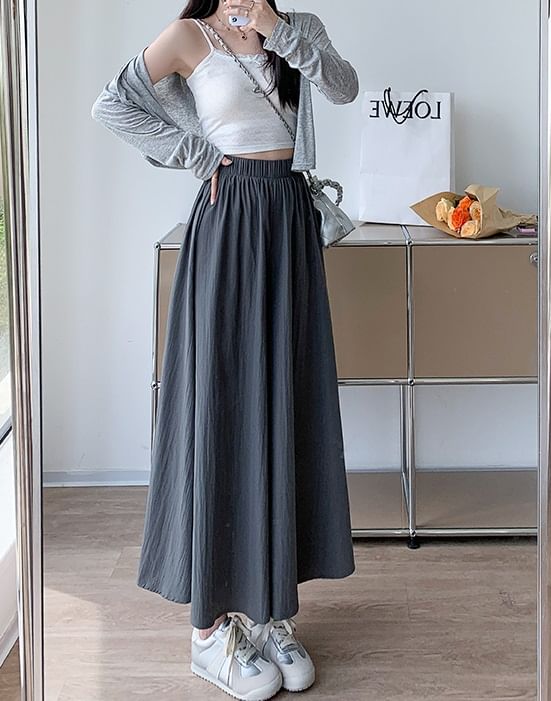 High Waist Plain Midi Skort