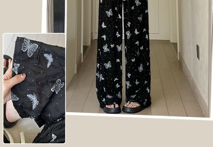 Butterfly Print High Waist Wide Leg Sweatpants