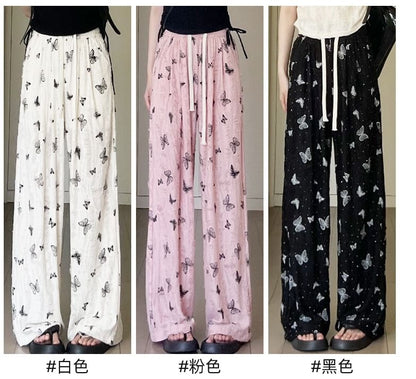 Butterfly Print High Waist Wide Leg Sweatpants