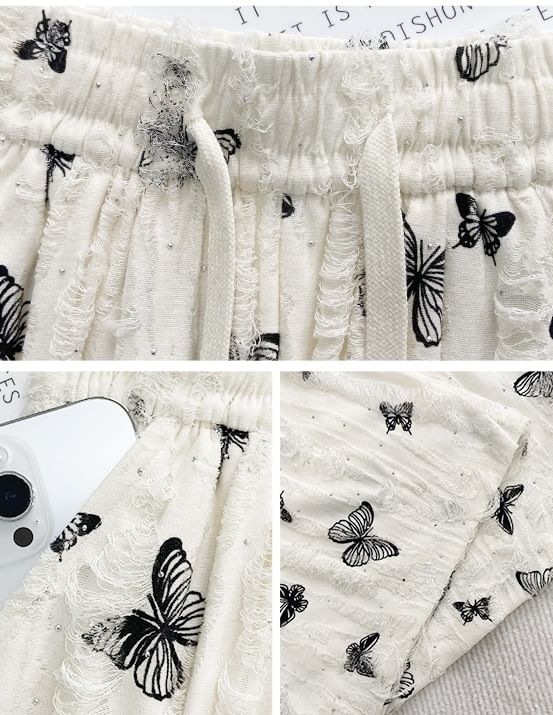 Butterfly Print High Waist Wide Leg Sweatpants