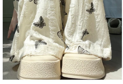 Butterfly Print High Waist Wide Leg Sweatpants