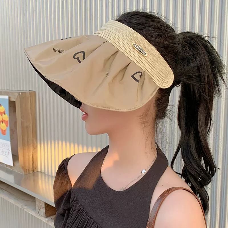 Brim Print Wide Sun Visor Heart