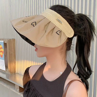 Brim Print Wide Sun Visor Heart