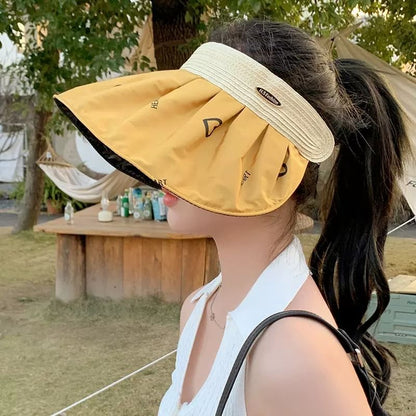 Brim Print Wide Sun Visor Heart