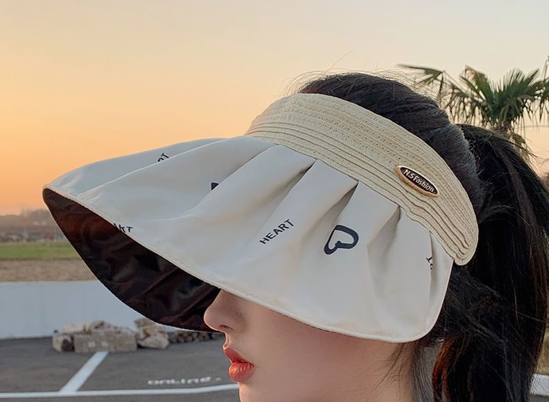 Brim Print Wide Sun Visor Heart