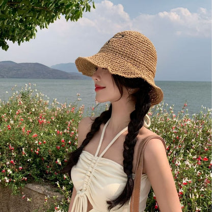 Embroidered Sun Straw Bow Hat