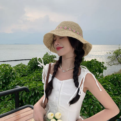 Embroidered Sun Straw Floral Hat