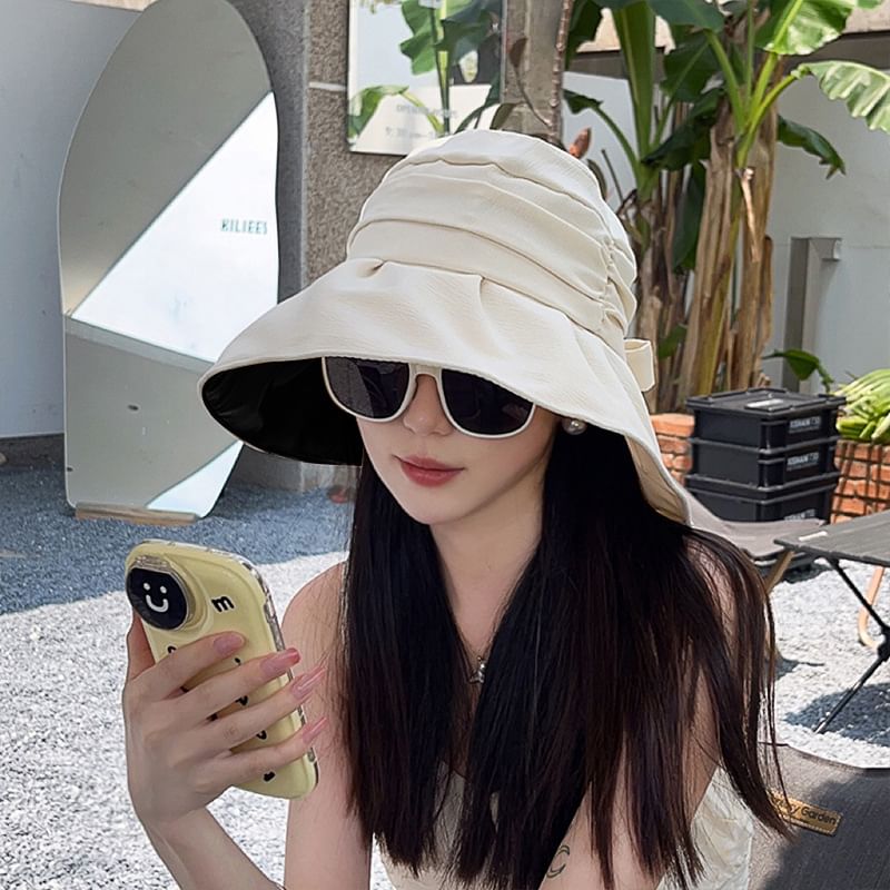 Bow Brim Bucket Ruched Hat Wide