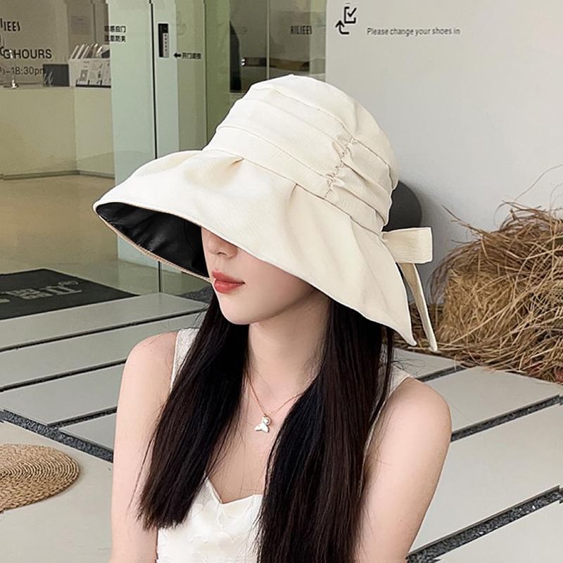 Bow Brim Bucket Ruched Hat Wide