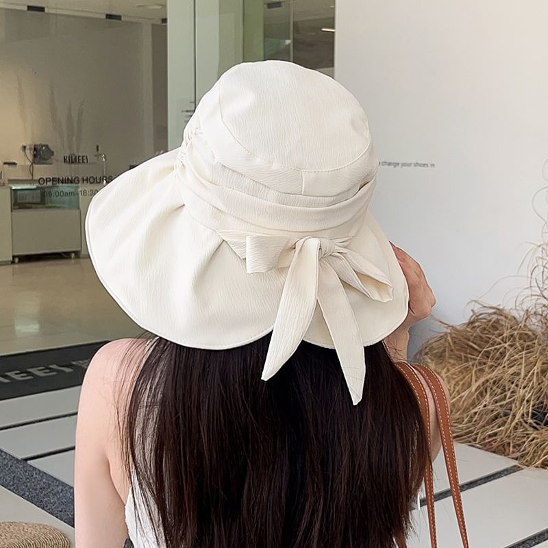 Bow Brim Bucket Ruched Hat Wide