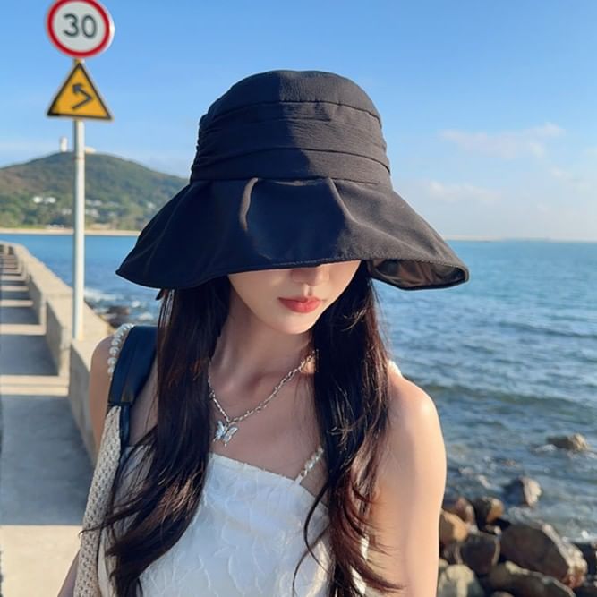 Bow Brim Bucket Ruched Hat Wide