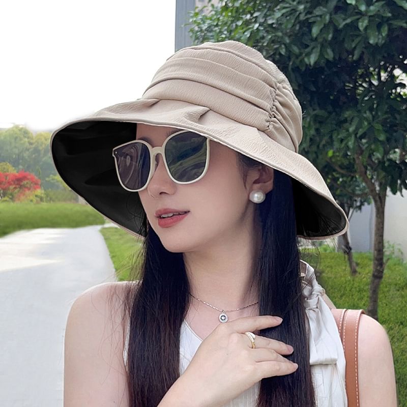 Bow Brim Bucket Ruched Hat Wide