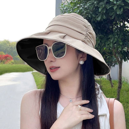 Bow Brim Bucket Ruched Hat Wide