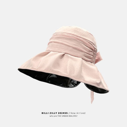 Bow Brim Bucket Ruched Hat Wide