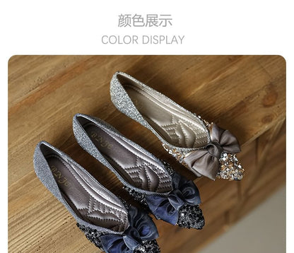 Pointed Sequin Bow Flats