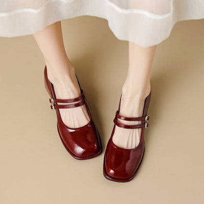 Double-Strap Chunky Heel Mary Jane Pumps