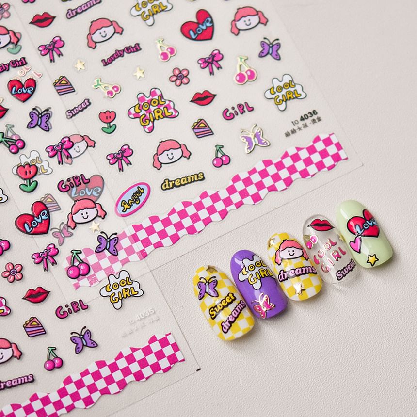 Cartoon Lettering Nail Art Stickers