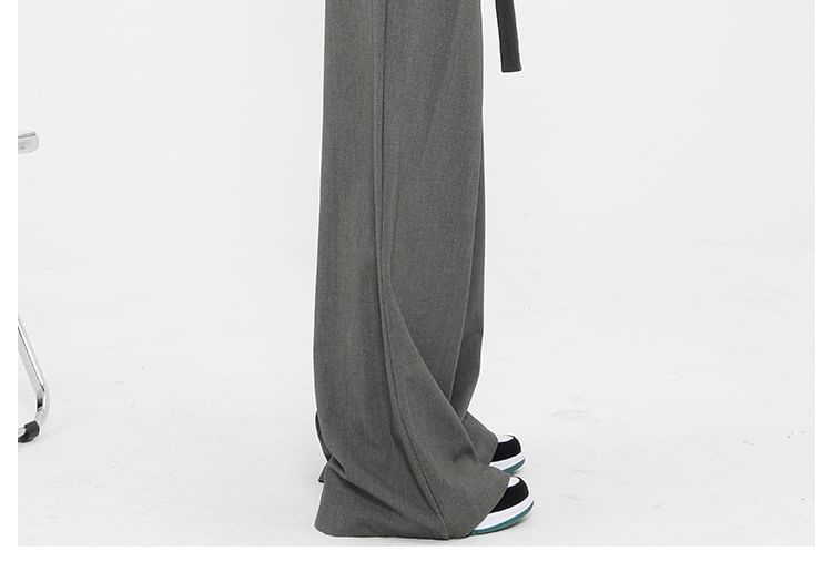 Low Rise Tie-Rise Plain Loose-Fit Wide-Leg Pants