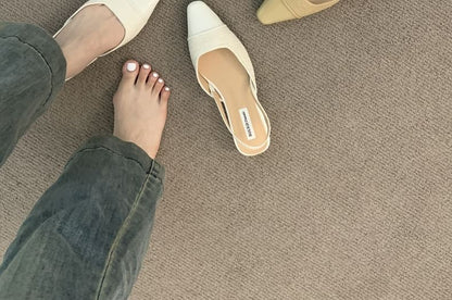 Cap Toe Slingback Square Pumps