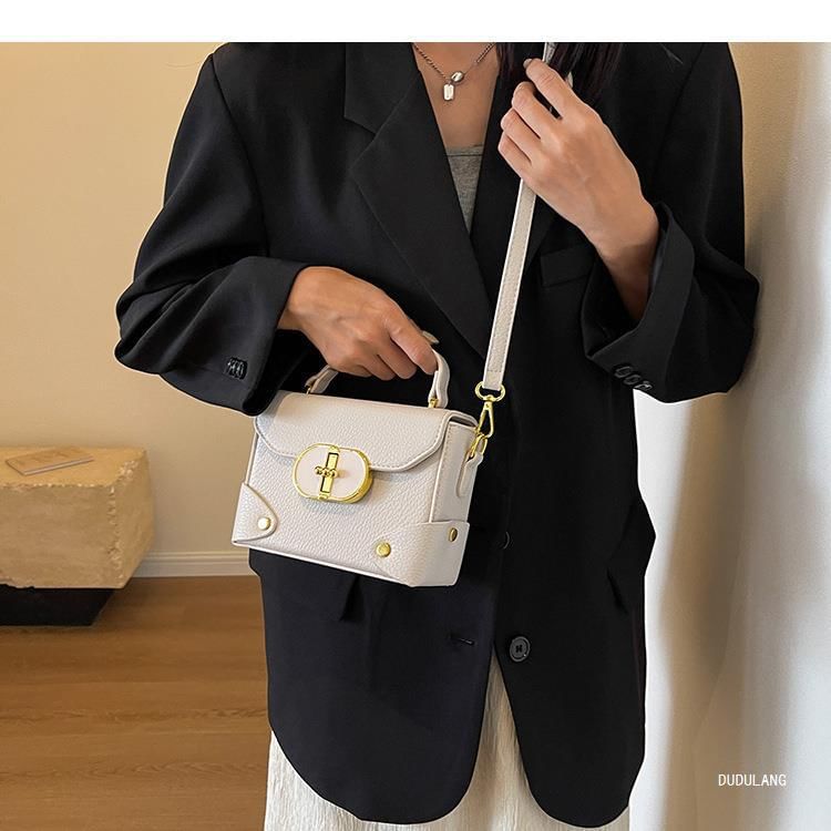 Bag Faux Flap Top Leather Crossbody Handle Plain