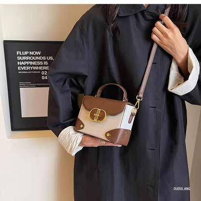 Bag Faux Flap Top Leather Crossbody Handle Plain