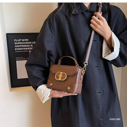 Bag Faux Flap Top Leather Crossbody Handle Plain
