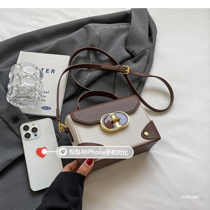 Bag Faux Flap Top Leather Crossbody Handle Plain