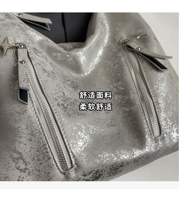 Backpack Faux Chain Leather Plain Zipped Strap