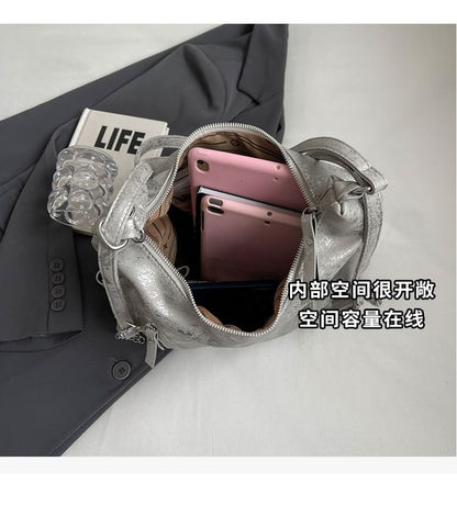 Backpack Faux Chain Leather Plain Zipped Strap