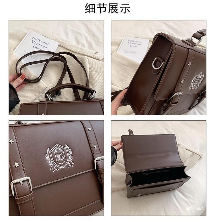 Leather Backpack Faux Satchel Embroidered Studded