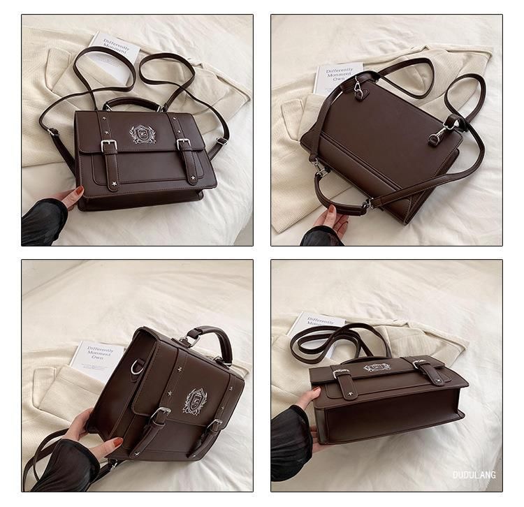 Leather Backpack Faux Satchel Embroidered Studded