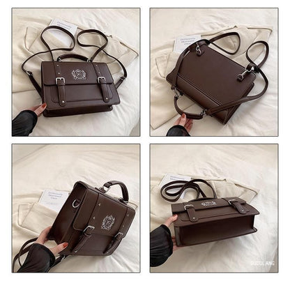 Leather Backpack Faux Satchel Embroidered Studded