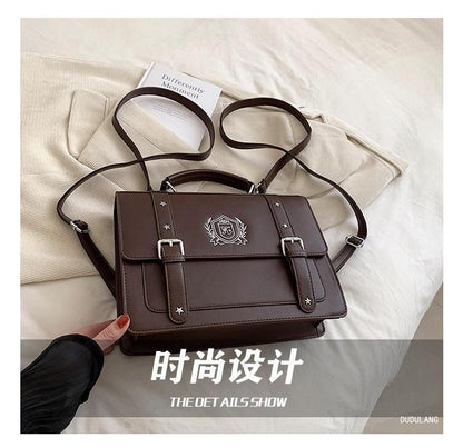 Leather Backpack Faux Satchel Embroidered Studded