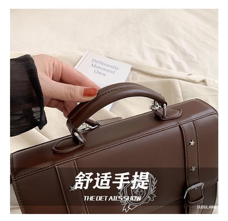 Leather Backpack Faux Satchel Embroidered Studded