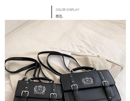 Leather Backpack Faux Satchel Embroidered Studded